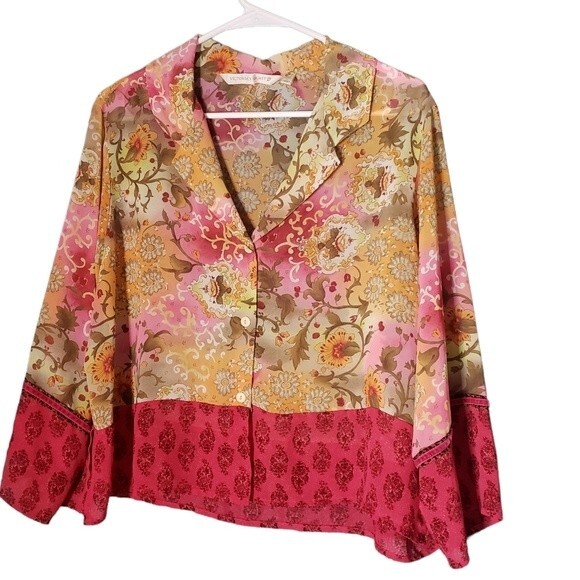 Victoria's Secret Tops - Victoria Secret Floral Boho Button Down Long Sleeve with Velvet Trim Size L